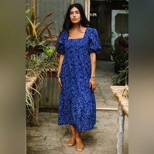 Rachel Pally Cotton Mae Dress in Indigo Block Print Size XL